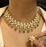 Golden Mehndi Choker Floral Earrings Jewellery Set, Mehndi Choker Set, Wedding Jewellery Set, Celebrity Jewellery Set - Libasaa.com