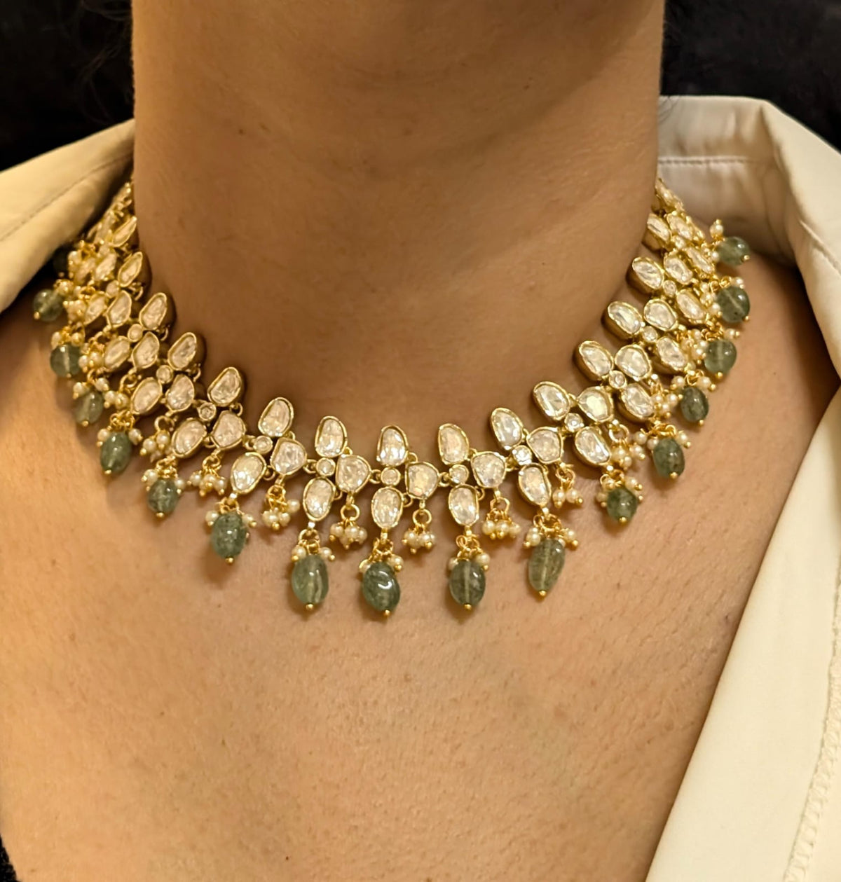 Golden Mehndi Choker Floral Earrings Jewellery Set, Mehndi Choker Set, Wedding Jewellery Set, Celebrity Jewellery Set - Libasaa.com