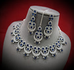 Intricate Circular Luxurious AD Choker Style Necklace Set, Circular CZ Necklace Set, AD Earrings Set, CZ Necklace, Bridal Jewellery - Libasaa.com
