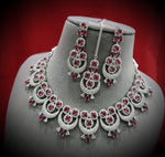 Intricate Circular Luxurious AD Choker Style Necklace Set, Circular CZ Necklace Set, AD Earrings Set, CZ Necklace, Bridal Jewellery - Libasaa.com