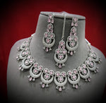 Intricate Circular Luxurious AD Choker Style Necklace Set, Circular CZ Necklace Set, AD Earrings Set, CZ Necklace, Bridal Jewellery - Libasaa.com