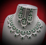 Intricate Circular Luxurious AD Choker Style Necklace Set, Circular CZ Necklace Set, AD Earrings Set, CZ Necklace, Bridal Jewellery - Libasaa.com