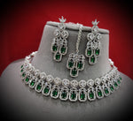 Elegance Bollywood AD Choker Earrings Set, Bollywood CZ Necklace Set, AD Earrings Set, CZ Necklace, Celebrity Jewellery, Pakistani Jewellery - Libasaa.com