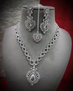 Delicate Soft Elegance AD Necklace Earrings Maangtika Set, CZ Necklace Set, Celebrities AD Jewellery, CZ Wedding Necklace Set - Libasaa.com