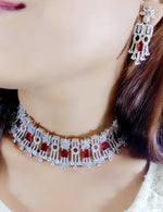 Pakistani Floral Earrings CZ Choker Jewellery Set, Pakistani AD Choker Set, AD Earrings Set, Indian Bridal AD Jewelry, CZ Jewelry, Bollywood AD Jewellery Set, AD Celebrity Jewelry - Libasaa.com