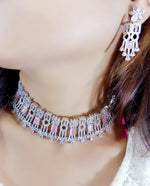 Pakistani Floral Earrings CZ Choker Jewellery Set, Pakistani AD Choker Set, AD Earrings Set, Indian Bridal AD Jewelry, CZ Jewelry, Bollywood AD Jewellery Set, AD Celebrity Jewelry - Libasaa.com