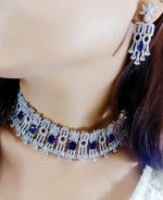 Pakistani Floral Earrings CZ Choker Jewellery Set, Pakistani AD Choker Set, AD Earrings Set, Indian Bridal AD Jewelry, CZ Jewelry, Bollywood AD Jewellery Set, AD Celebrity Jewelry - Libasaa.com