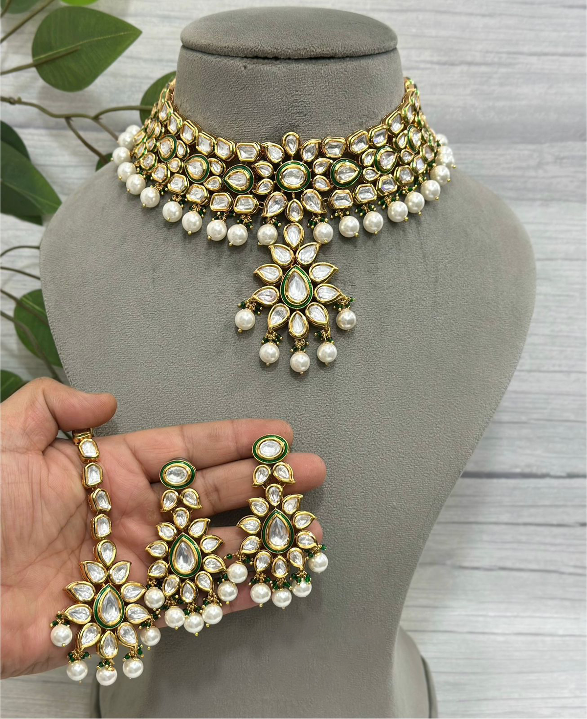 Teardrop Floral Bridal Choker Earrings Maangtika Set, Teardrop Pakistani Choker Set, Floral Indian Choker Set, Celebrity Jewellery Set, Wedding Jewelry - Libasaa.com