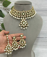 Teardrop Floral Bridal Choker Earrings Maangtika Set, Teardrop Pakistani Choker Set, Floral Indian Choker Set, Celebrity Jewellery Set, Wedding Jewelry - Libasaa.com