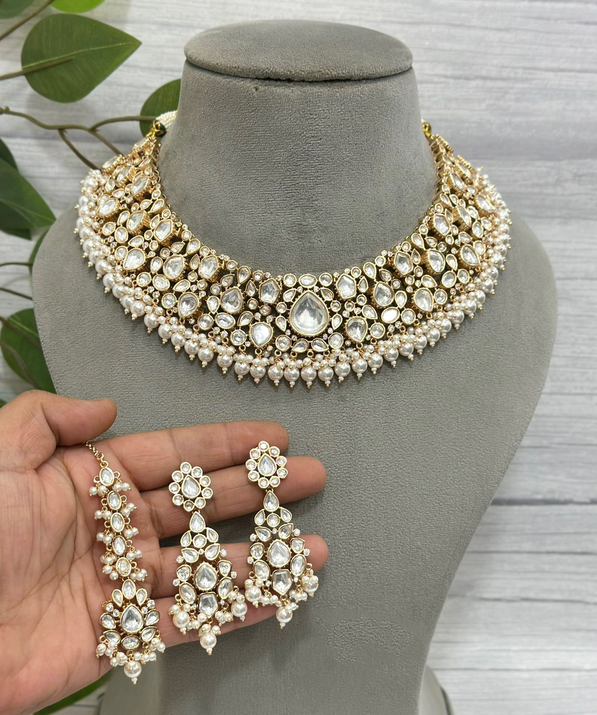 Silver Traditional Choker Earrings Maangtika Set, Teardrop Indian Choker Set,Wedding Choker Set, Celebrity Jewellery Set, Bollywood Choker Jewelry, Indian Necklace Jewelry Set - Libasaa.com