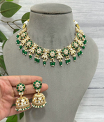 Indian Green Floral Choker Jhumki Set, Bridal Green Jewelry, Wedding Choker Set, Pakistani Choker Jewellery Set, Wedding Jewellery Set - Libasaa.com