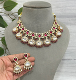 Celebrity Inspired Bridal Polki Choker Earrings Set, Polki Earrings Set, Polki Choker Set, Bollywood Polki Choker Set, Pakistani Polki Choker Set - Libasaa.com