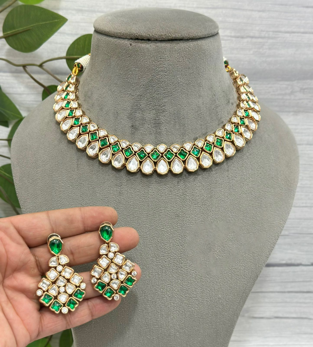 Silver Green Wedding Choker Jewellery Set, Silver Green Jewellery Set, Bollywood Jewelry, Indian Jewelry Set, Wedding Choker Set - Libasaa.com