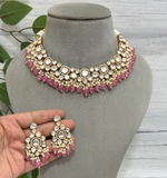 Bollywood Inspired Polki Choker Set, Indian Polki Jewelry Set, Pakistani Polki Jewelry Set, Wedding Jewelry Set - Libasaa.com