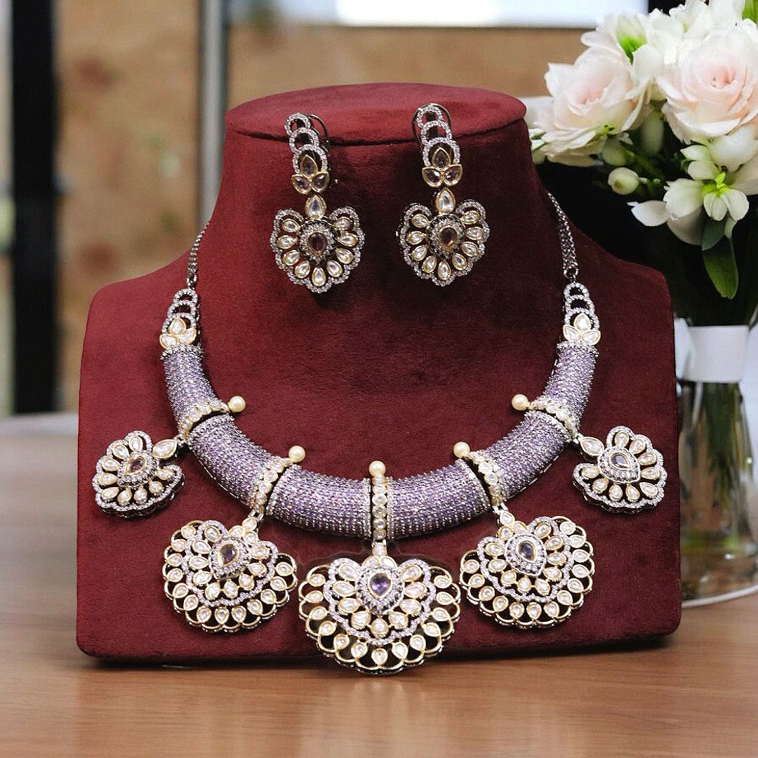 Rajsthani Heart Shaped Choker Earrings Set, Jaipuri Heart Shaped Jewelry, Indian Jewelry Set, Jaipuri Choker Set, Pakistani Choker Set - Libasaa.com