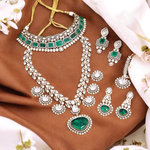 Handmade Polki Necklace Combined Choker Jewelry Set, Polki Necklace Choker Set, Green Polki Jewlry Set, Indian Necklace Combined Choker Set, - Libasaa.com