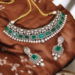Bollywood Green Polki Choker Jewelry Set, Indian Polki Choker Set, Pakistani Choker Set, Wedding Choker Set - Libasaa.com