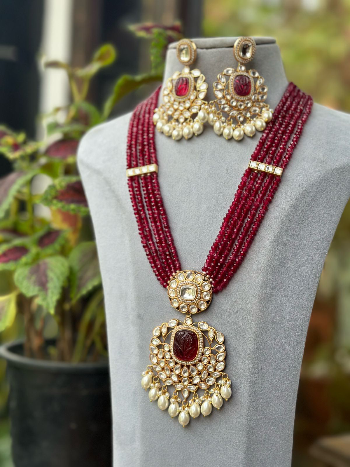 Elegant Bridal Beaded Necklace Earrings Set, Indian Necklace Set, Wedding Jewelry Set, Bollywood Necklace Set, Pakistani Bridal jewelry, Necklace Set - Libasaa.com