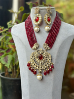 Indian Bridal Peacock Polki Necklace Earrings Set, Indian Polki Jewelry, Pakistani Polki Jewelry, Wedding Polki Necklace Set - Libasaa.com