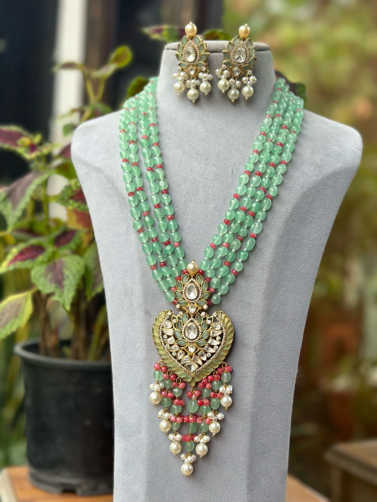 Rajsthani Lotus Floral Polki Necklace Set–