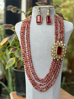 Indian Wedding Multi Layer Polki Necklace Earrings Set, Layered Polki Necklace Set, Pakistani Bridal Polki Jewelry, Layer Polki Necklace Set - Libasaa.com
