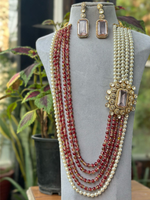 Indian Wedding Multi Layer Polki Necklace Earrings Set, Layered Polki Necklace Set, Pakistani Bridal Polki Jewelry, Layer Polki Necklace Set - Libasaa.com