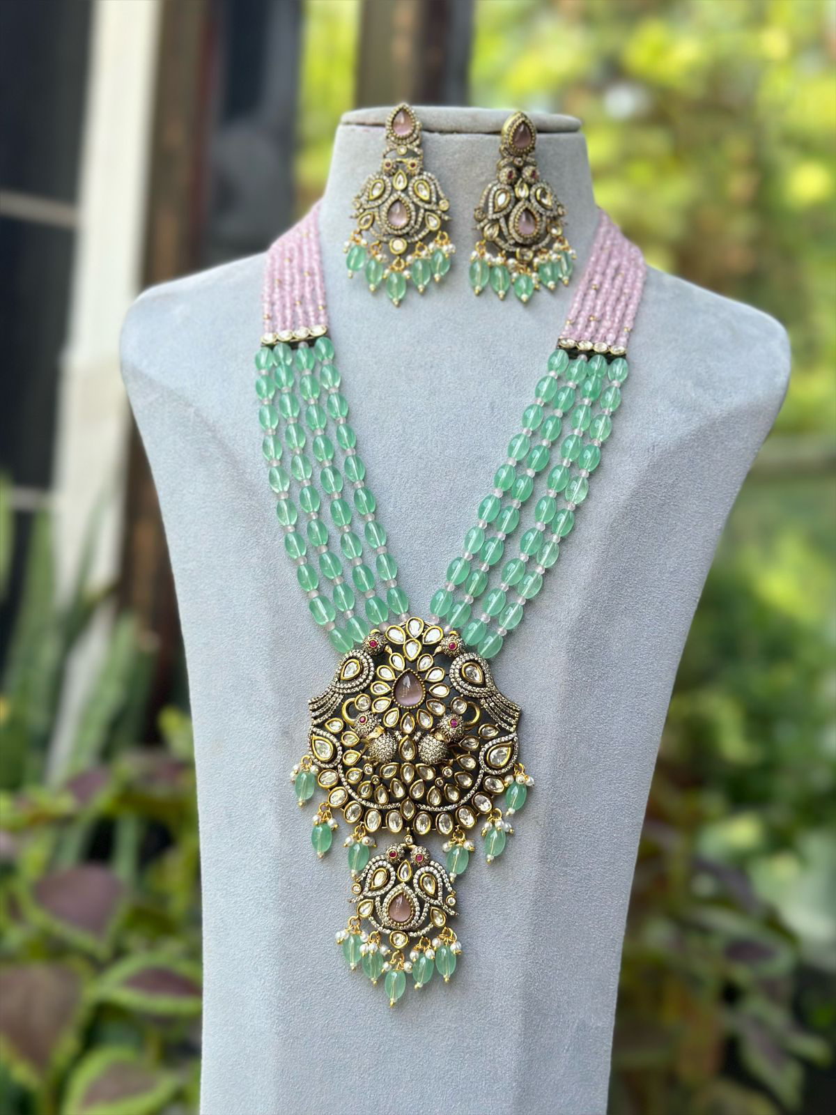 Elephant Designed Polki Necklace Set, Indian Elephant Polki Necklace Set, Pakistani Elephant Polki Necklace Set, Wedding Polki Jewelry Set - Libasaa.com