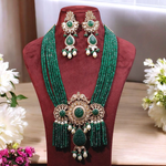 Rajsthani Ethnic Polki Necklace Earrrings Set, Jaipuri Polki Necklace Set, Indian Polki Jewelry Set, Pakistani Polki Jewelry, Celebrity Jewlery Set - Libasaa.com