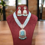 Traditional Polki Stone Necklace Earrings Set, Indian Polki stone Necklace Set, Celebrity Polki jewelry, Bollywood Polki Jewerly, Wedding Jewelry Set - Libasaa.com