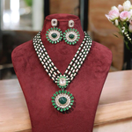 Emerald Green Multi Layer Polki Necklace Set, Green Polki Jewelry, Indian Polki Jewelry Set, Pakistani Necklace Set, Bollywood Necklace Set - Libasaa.com