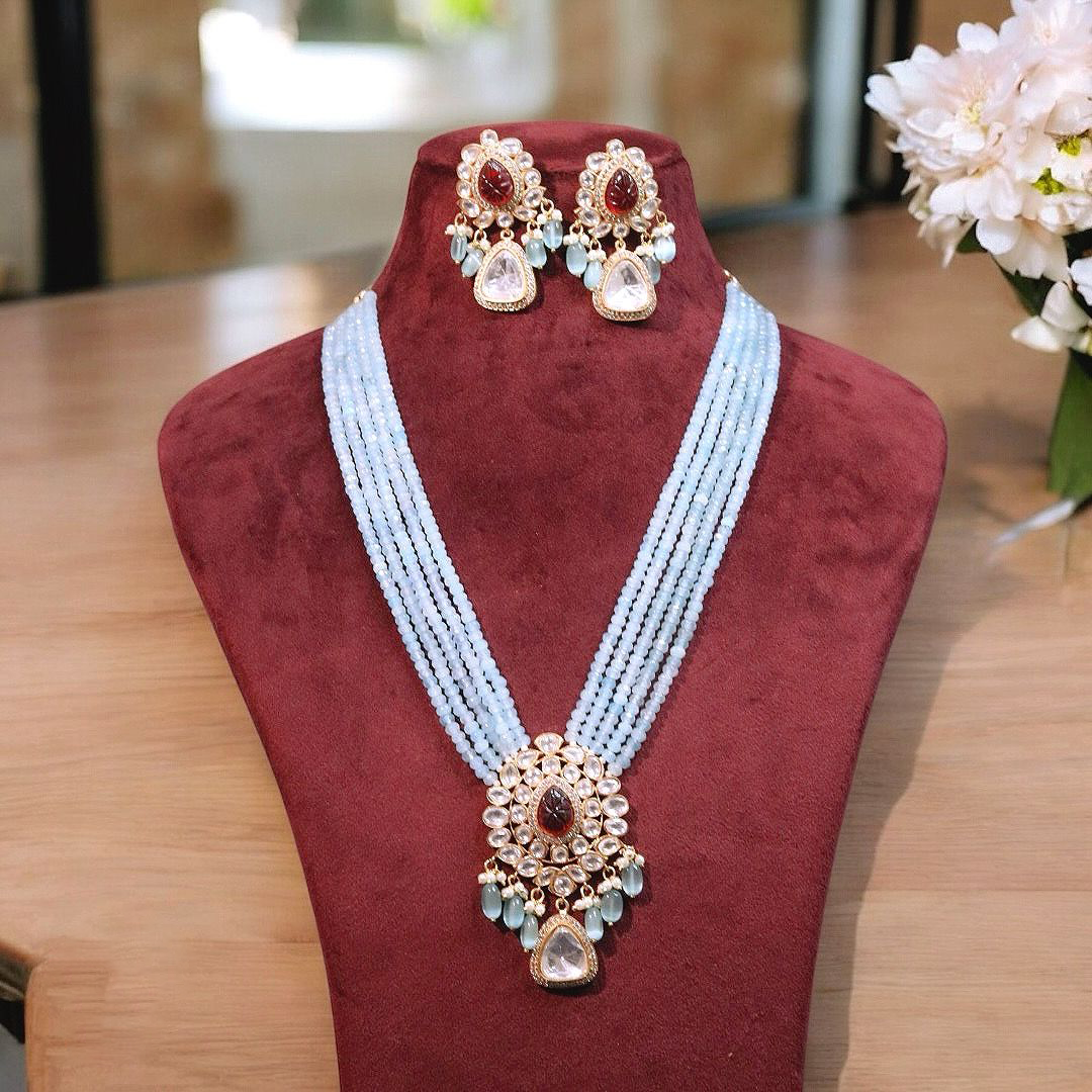 Traditional Multi-Layer Polki Necklace Set, Indian Jewelry, Celebrity Polki Jewelry Set, Bridal Wedding Jewelry Set - Libasaa.com