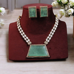 Elegant Rectangular Stone Bridal Necklace Set, Rectangular Stone Indian Jewelry Set, Pakistani Polki Necklace Set, Celebrity Inspired Necklace Set - Libasaa.com