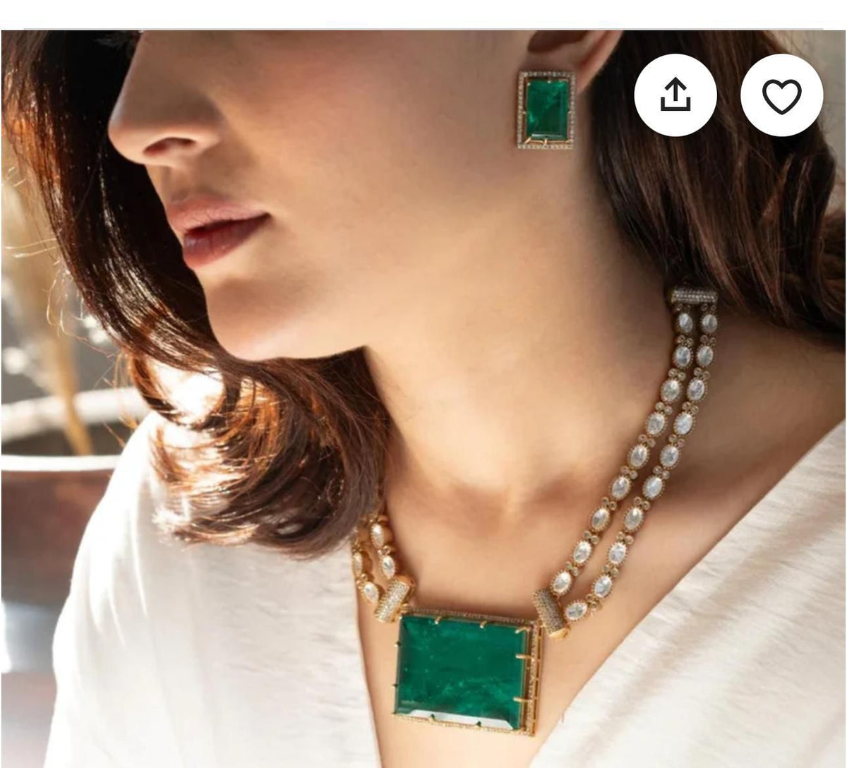 Elegant Rectangular Stone Bridal Necklace Set, Rectangular Stone Indian Jewelry Set, Pakistani Polki Necklace Set, Celebrity Inspired Necklace Set - Libasaa.com