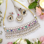 Celebrity layer Stone Beaded Choker Set, Indian Layer Choker Jewelry Set, Bollywood Designed Choker Set, Wedding Choker Set, Pakistani Jewelry - Libasaa.com