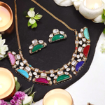 Ethnic Pakistani Bridal Polki Choker Earrings Set, Bollywood Polki Choker, Indain Wedding Polki Choker, Wedding Polki Jewelry Set - Libasaa.com