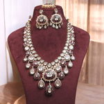 Bollywood Floral Multicolor Polki Necklace Set , Polki Wedding Jewelry, Pakistani Necklace Earrings Mangtika Set - Libasaa.com