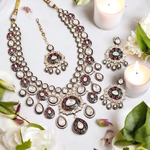 Bollywood Floral Multicolor Polki Necklace Set , Polki Wedding Jewelry, Pakistani Necklace Earrings Mangtika Set - Libasaa.com