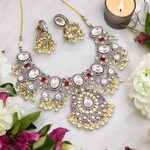 Celebrities Inspired Polki Necklace Jhumki Set, Bollywood Polki Choker Jewelry Set, Indian Polki Necklace Set, Pakistani Polki Choker Set - Libasaa.com