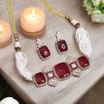 Pakistani Polki Floral Stone Choker Earrings Set, Indian Polki Choker Set, Bollywood Choker Set, Wedding Polki Jewelry, Bridal Polki Choker Set - Libasaa.com