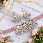 Elegance Wedding Polki Choker Set, Bridal Polki Choker Set, Pakistani Polki Necklace Jewelry Set, Bollywood Polki Jewelry - Libasaa.com