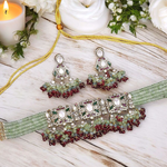 Elegance Wedding Polki Choker Set, Bridal Polki Choker Set, Pakistani Polki Necklace Jewelry Set, Bollywood Polki Jewelry - Libasaa.com