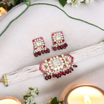 Stone Beaded Accents Polki Choker Set, Beaded Polki Indian Jewelry Set, Celebrity Polki Choker Set, Pakistani Choker Set - Libasaa.com