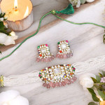 Stone Beaded Accents Polki Choker Set, Beaded Polki Indian Jewelry Set, Celebrity Polki Choker Set, Pakistani Choker Set - Libasaa.com