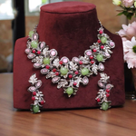 Multicolor Gemstones Bridal Choker Set, Pakistani Floral AD Choker Set, Wedding Indian Polki Choker Set, Bollywood Jewelry Set - Libasaa.com