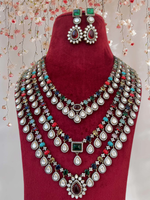 Regal Layered Celebrity Polki Necklace Set, Indian Polki Jewelry Set, Wedding Necklace Set, Paskistani Polki Necklace Set - Libasaa.com