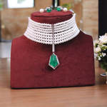 Shilpa Shetty Motif Beaded Polki Choker Set, Shilpa Shetty Inspired Choker Set, Shilpa Shetty Designed Jewelry Set, Celebrity Layered Jewelry, Pakistani Polki Choker Set - Libasaa.com