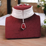 Shilpa Shetty Motif Beaded Polki Choker Set, Shilpa Shetty Inspired Choker Set, Shilpa Shetty Designed Jewelry Set, Celebrity Layered Jewelry, Pakistani Polki Choker Set - Libasaa.com