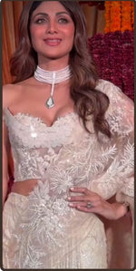 Shilpa Shetty Motif Beaded Polki Choker Set, Shilpa Shetty Inspired Choker Set, Shilpa Shetty Designed Jewelry Set, Celebrity Layered Jewelry, Pakistani Polki Choker Set - Libasaa.com