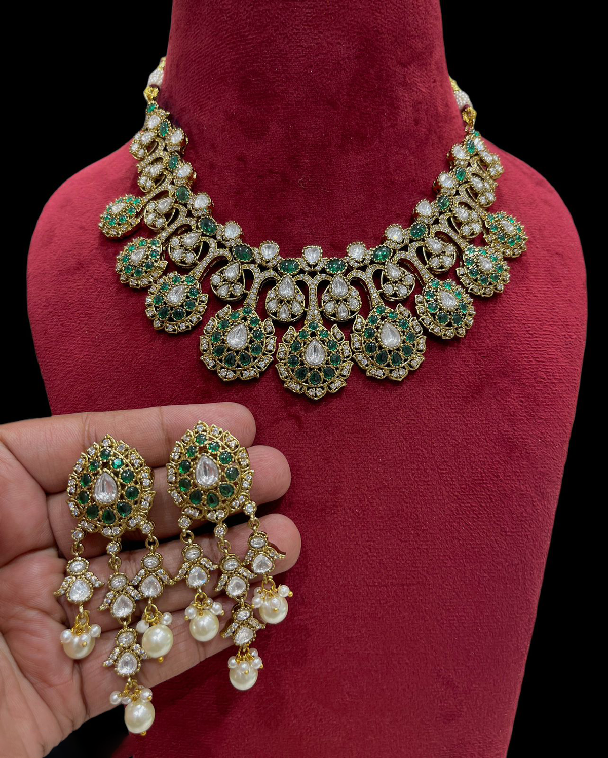 Dazzling Drop Pakistani Bridal Choker Earrings Set, Indian Luxe Wedding Choker Set, Indian Jewelry Set, Celebrity Jewelry - Libasaa.com