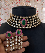 Royal Ruby Gold Tone Polki Choker Set, Royal Layer Indian Choker Set, Bollywood Inspired Polki Set, Wedding Polki Jewelry, Pakistani Polki Choker Set, Bridal Jewelry - Libasaa.com